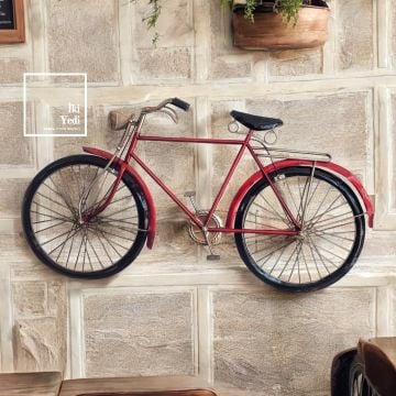 Riquel Kırmızı Bisiklet Metal Duvar Pano – Retro Asmalı Vintage Dekor, Ev ve Ofis Hediyelik Aksesuar