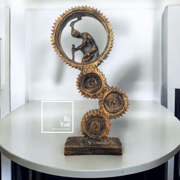 Philippe 77-2 Çarklı Tasarım Çalışan Adam Figürü Dekoratif Obje Anlamlı Hediyelik Ofis Büro Ev Dekorasyonu Heykel Biblo