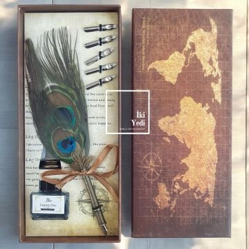 Monique 77-1 Antik Divit Hokka Seti Kaligrafi Yazı Takımı Masa Üstü Aksesuar İş Hediyesi Ofis Hediyelik Objeler