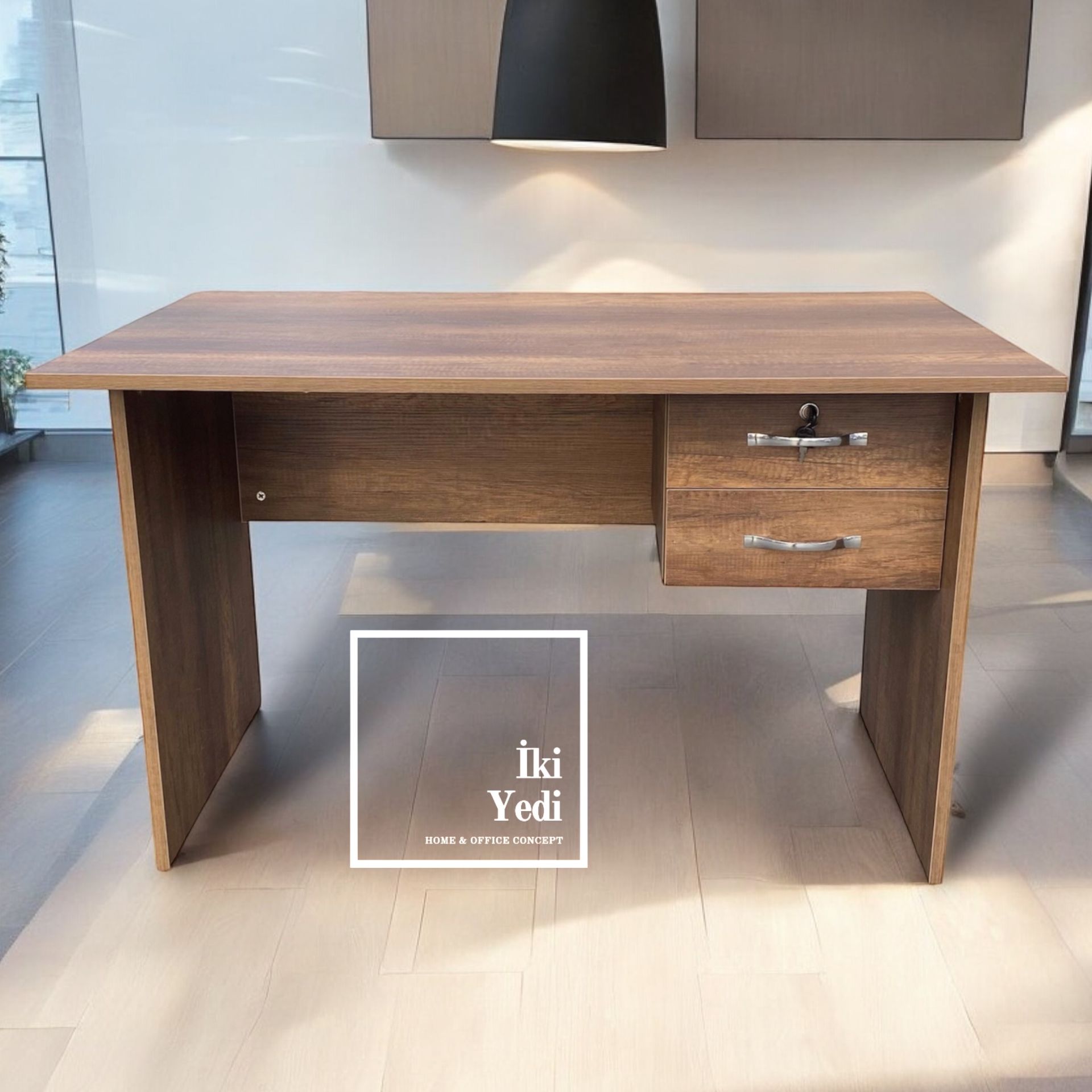 Repondant 140 cm Ceviz Renk Çekmeceli Çalışma Masası Ofis Sekreter Masa Modelleri Büro Personel Bilgisayar Masası Ofis Mobilyaları