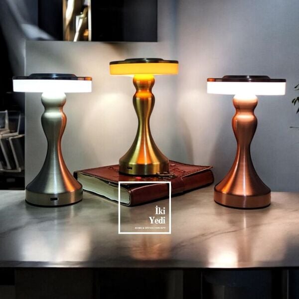 Herbert 77-3 Şarjlı Dokunmatik Masa Lambası, Retro Tasarım Metal Lamba, 3 Modlu Ofis Hediyesi