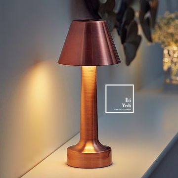 Herbert 77-4 Metal Bronz LED Şarjlı Dokunmatik Masa Lambası, 3 Renkli Ofis Ev Hediyesi