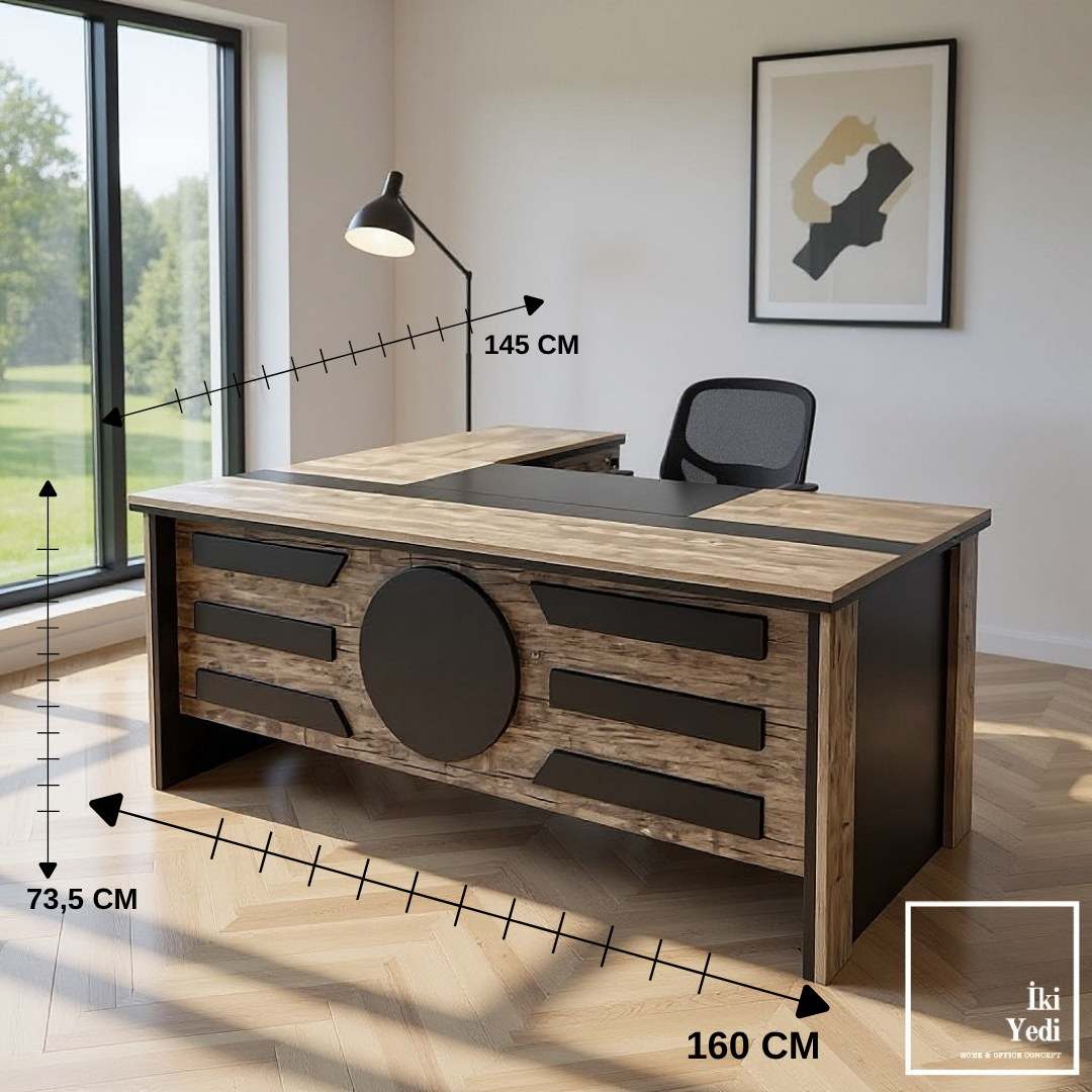 Desprix L Tipi Yönetici Çalışma Masası 160 cm L Şeklinde Ofis Masası  Etajerli Çekmeceli Ev Ofis