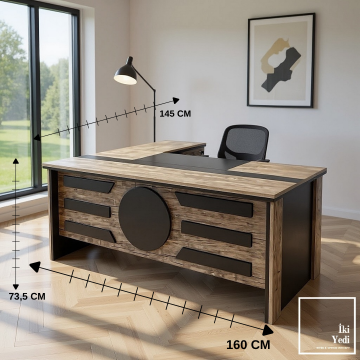 Desprix L Tipi Yönetici Çalışma Masası 160 cm L Şeklinde Ofis Masası  Etajerli Çekmeceli Ev Ofis