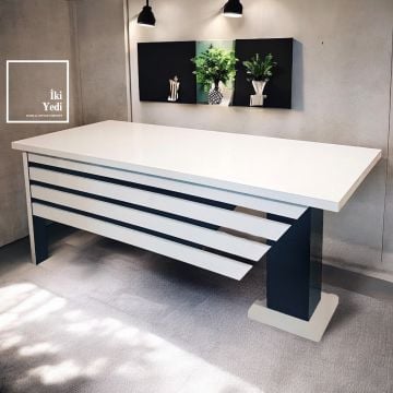 Hausser Siyah Beyaz 180 cm Çalışma Masası Modern Makam Yönetici Ofis Masa Modelleri Büro Mobilyaları