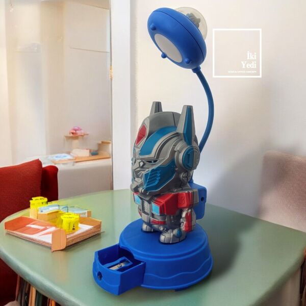 Transformers 77-1 Mavi Masa Lambası Şarjlı Gece Lambası Çocuk Genç Odası Figür Objeler Kalemtıraşlı