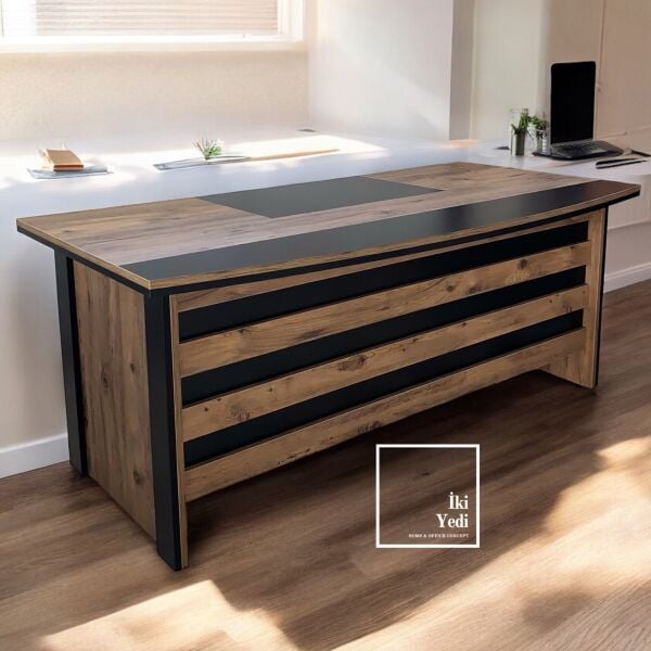 Rodos 180 cm Sümenli Ofis Makam Yönetici Masası Büro Mobilyaları Kavisli Çalışma Masası