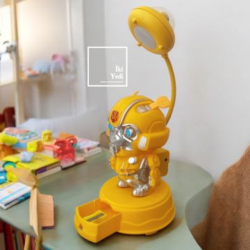 Transformers 77-2 Sarı Masa Lambası Şarjlı Gece Lambası Çocuk Genç Odası Figür Objeler Kalemtıraşlı Aydınlatma Dekorasyonu