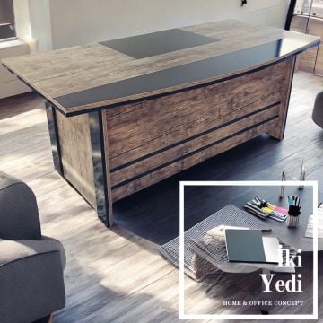 Belamour 180 cm Sümenli Ofis Makam Yönetici Masası Büro Mobilyaları Kavisli Çalışma Masası