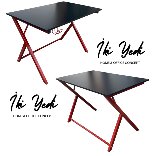 Jervis Gamer Masası Genç Odası Bilgisayar Masası Ofis Sekreter Masası Metal Ayaklı Çalışma Masası Demir Kırmızı Siyah