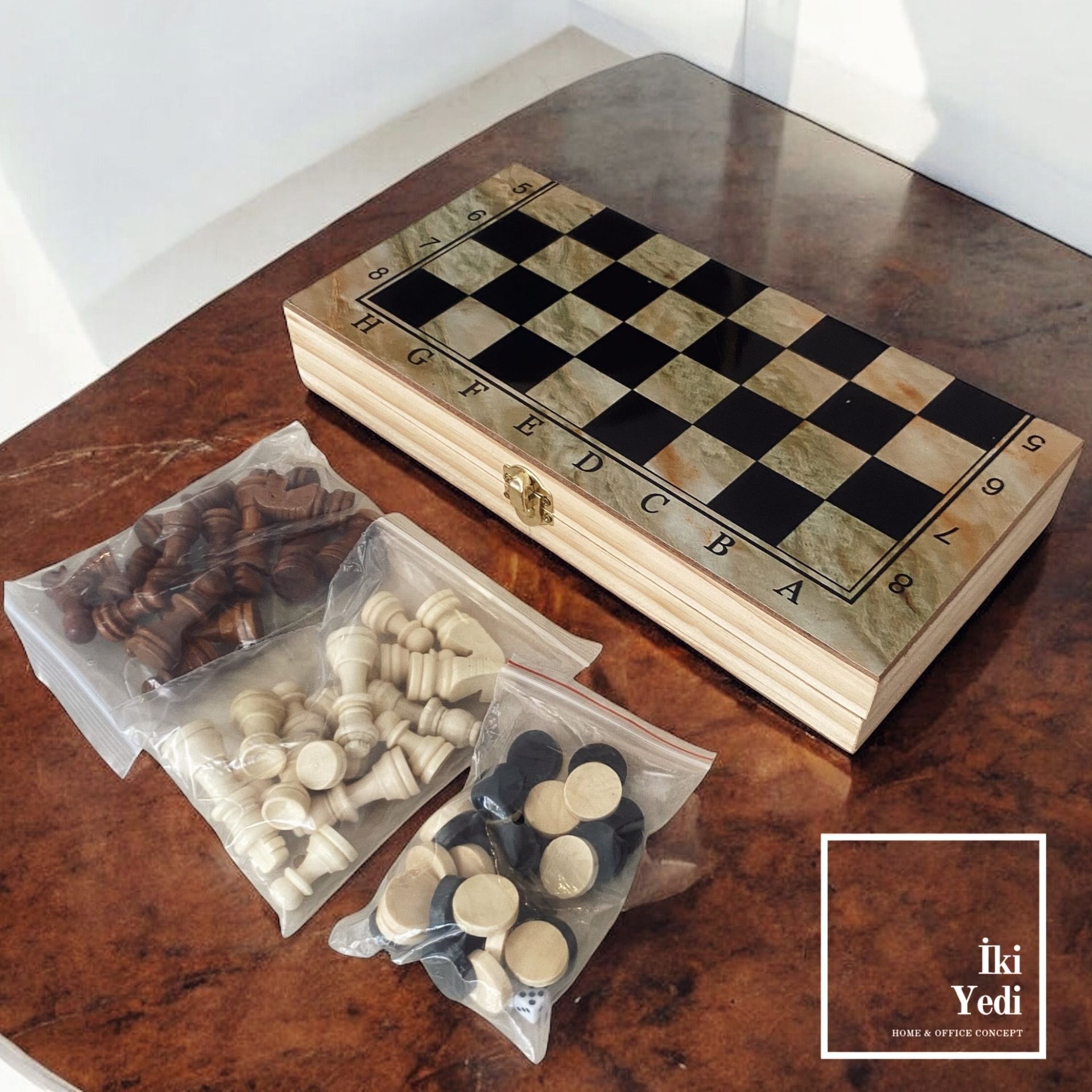 Palmer-S Ahşap Satranç ve Tavla Takımı Oyun Seti Hediyelik Masa Oyunu Şık Ev ve Ofis Aksesuarı