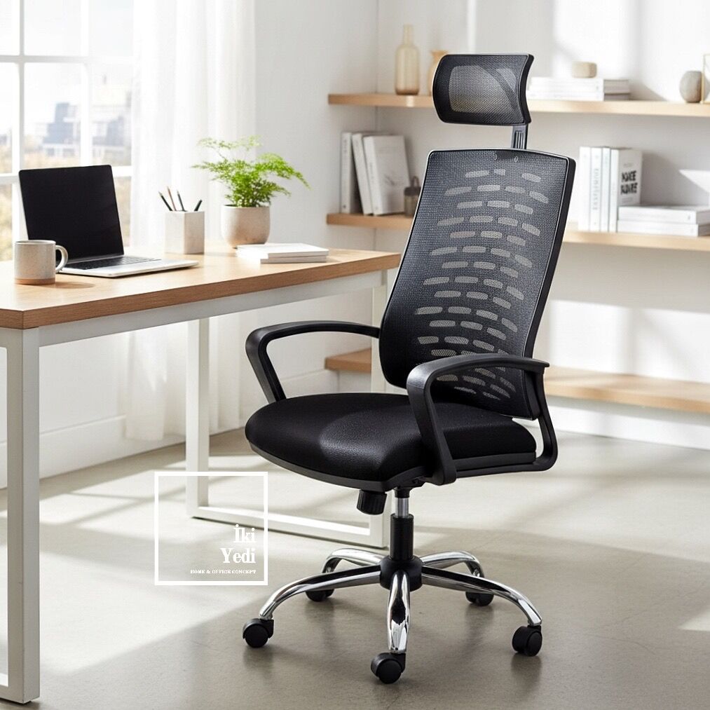 Renvoi Kalın Süngerli Fileli Ofis Sandalyesi Başlıklı Yönetici Çalışma Koltuğu Ev Ofis Koltuğu Büro