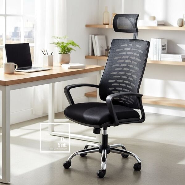 Renvoi Kalın Süngerli Fileli Ofis Sandalyesi Başlıklı Yönetici Çalışma Koltuğu Ev Ofis Koltuğu Büro