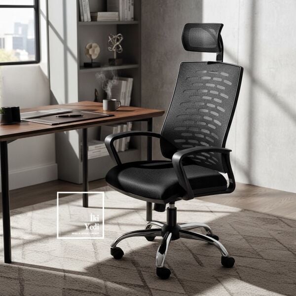 Renvoi Kalın Süngerli Fileli Ofis Sandalyesi Başlıklı Yönetici Çalışma Koltuğu Ev Ofis Koltuğu Büro