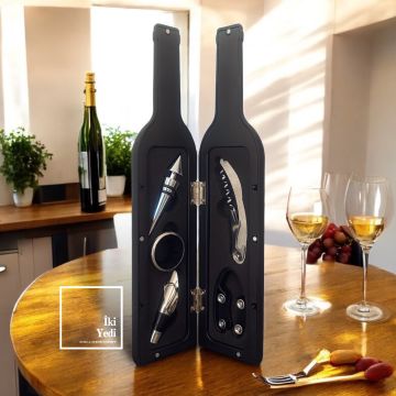 Şişe Şeklinde Tirbüşon Seti – Şarap Gurmeleri İçin Lüks Hediye, Açacak ve Tıpa Takımı