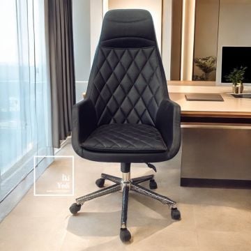 Alonso Poliüretan Siyah Suni Deri Döşeme Makam Koltuğu Yönetici Ofis Sandalyesi Büro Koltukları Patron
