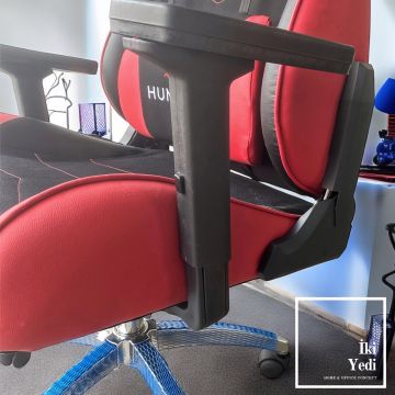 Huntes Kırmızı Siyah Oyuncu Koltuğu Gamer Koltuk Poliüretan Ofis Sandalyesi Pilot Model Makam Tipi Çalışma Büro Genç Odası