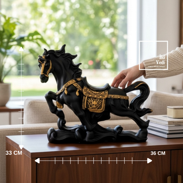 Solveng Siyah Gold Dekoratif At Heykeli 36 cm Büyük Boy Modern Salon Ve Ofis Dekor Objesi Hediyelik