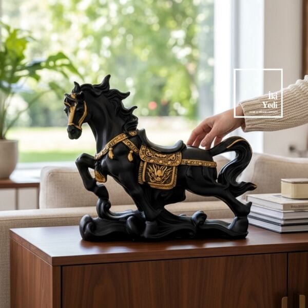 Solveng Siyah Gold Dekoratif At Heykeli 36 cm Büyük Boy Modern Salon Ve Ofis Dekor Objesi Hediyelik