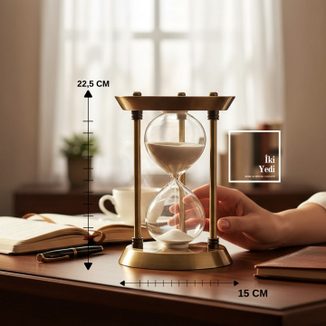 Anton 77-2 Gold Metal Kum Saati, 30 Dakika Cam Obje, Masaüstü Dekoratif Ofis Hediyesi Aksesuar