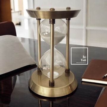 Anton 77-2 Gold Metal Kum Saati, 30 Dakika Cam Obje, Masaüstü Dekoratif Ofis Hediyesi Aksesuar