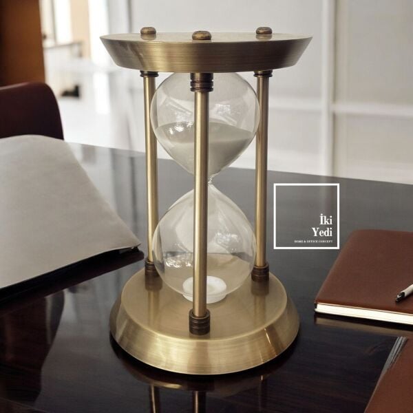 Anton 77-2 Gold Metal Kum Saati, 30 Dakika Cam Obje, Masaüstü Dekoratif Ofis Hediyesi Aksesuar