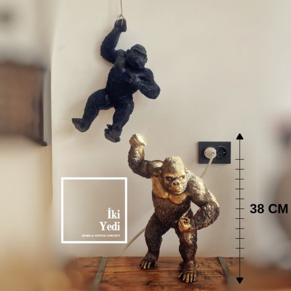 Kong Goril Heykeli Siyah ve Gold Hem Masa Konsol Üstü Hem Duvara Asma Dekor Hediyelik Objeler