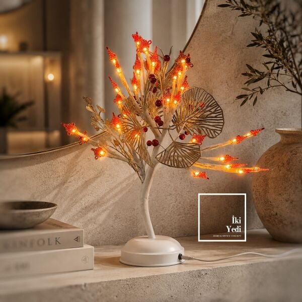 Aldous 772 Yapay Çiçekli LED Masa Lambası Abajur 45 cm Ağaç Gece Lambası Salon Ofis Yatak Odası