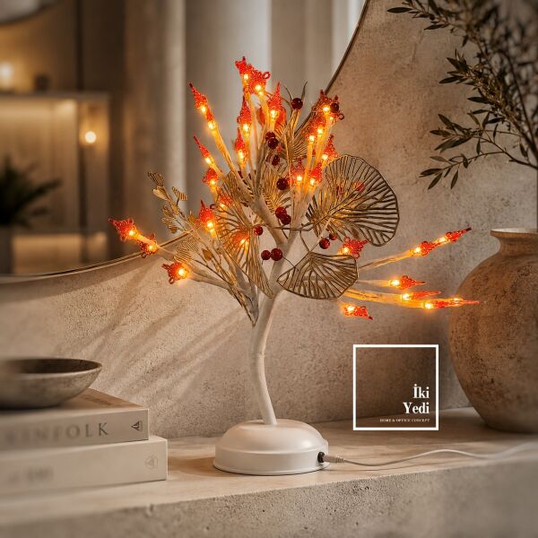 Aldous 772 Yapay Çiçekli LED Masa Lambası Abajur 45 cm Ağaç Gece Lambası Salon Ofis Yatak Odası
