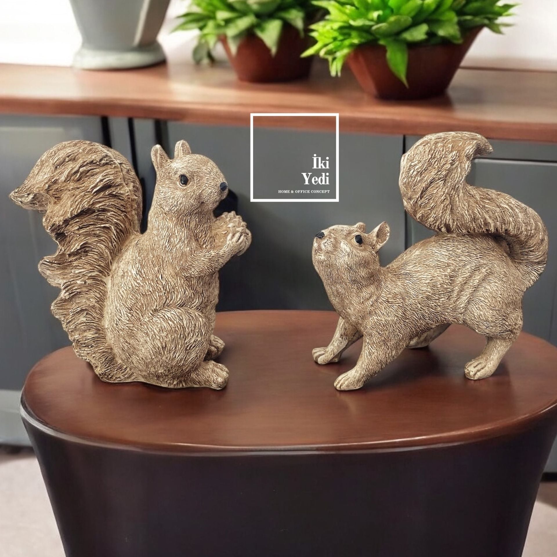 Squirrel 2'li Sincap Dekor Hayvanlar Alemi Dekoratif Biblo Hayvanseverlere Hediyelik Obje Ev Dekor