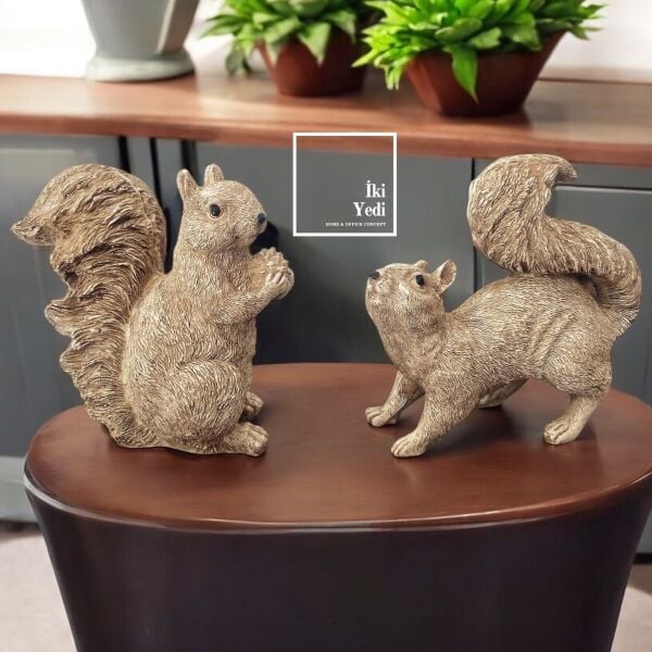 Squirrel 2'li Sincap Dekor Hayvanlar Alemi Dekoratif Biblo Hayvanseverlere Hediyelik Obje Ev Dekor