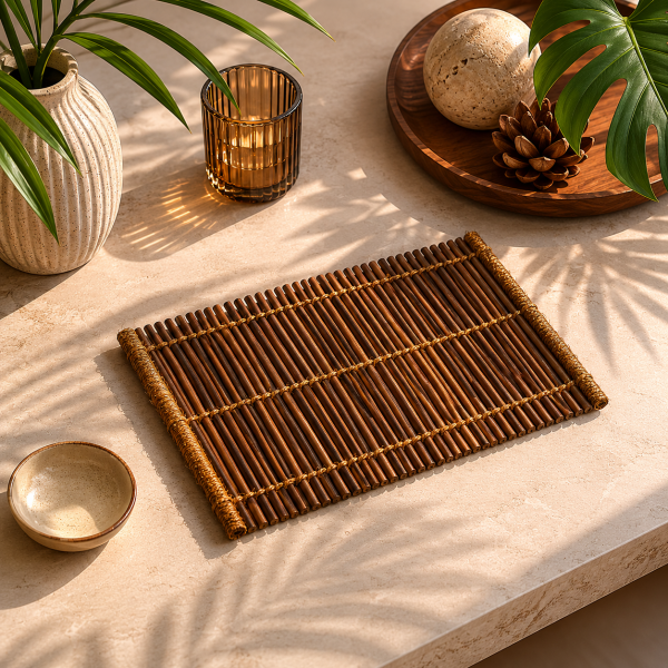 Aranya Hakiki Bambu Amerikan Servis Supla Doğal El İşçiliği Yemek Masası Servis Altlığı 20,5x33 cm