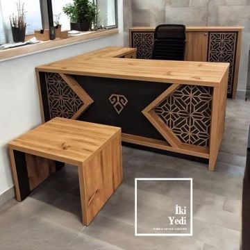 Felix 180 cm Ofis Mobilyası Takımı Yönetici Masası Seti Büro Mobilyaları Makam Patron Grubu Cnc Lazer İşlemeli