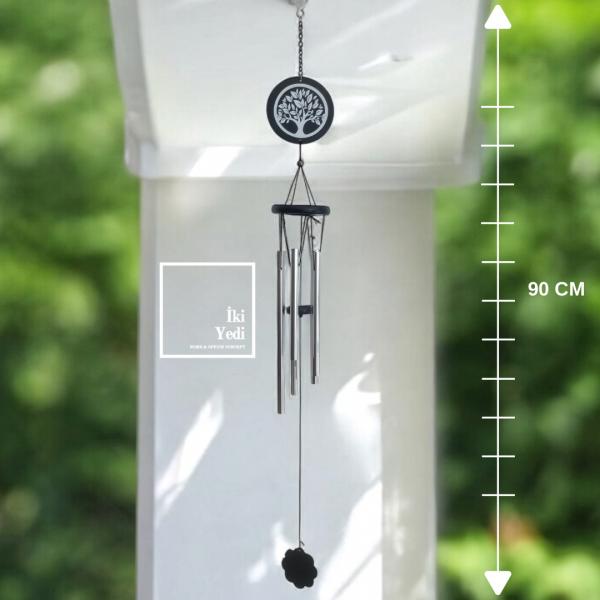 WB77-3 90 cm Ağaç Figürlü Metal Rüzgar Çanı – Doğal Sesli Dekoratif Bahçe Balkon Çanı Hediyelik