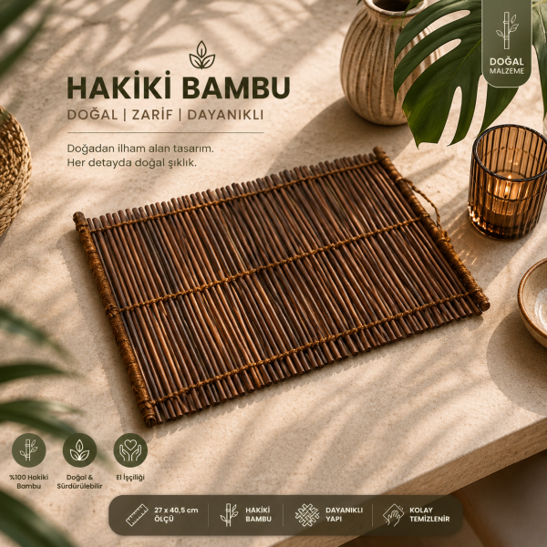 Aranya Bambu Supla Amerikan Servis Seti %100 Doğal Dikdörtgen Tabak Altlığı 27x40,5 cm Runner Model