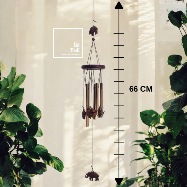 WB77-4 66 cm Fil Figürlü Bronz Rüzgar Çanı – Şans Simgeli Dekoratif Bahçe Balkon Çanı Hediyelik