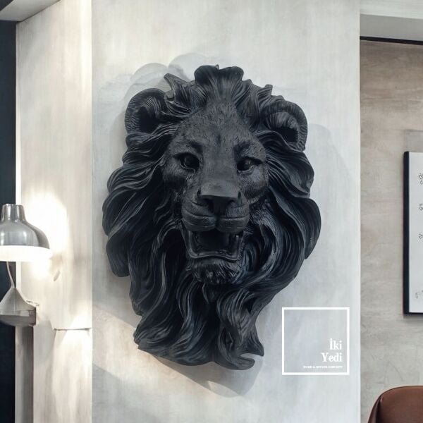 Maxwell Siyah Aslan Başı Heykel Duvar Dekoru Maskülen Biblo Ofis Hediyesi Erkek Odası Objesi