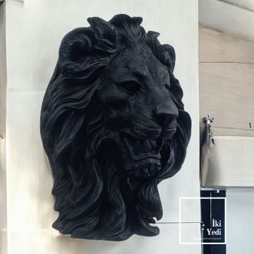Maxwell Siyah Aslan Başı Heykel Duvar Dekoru Maskülen Biblo Ofis Hediyesi Erkek Odası Objesi