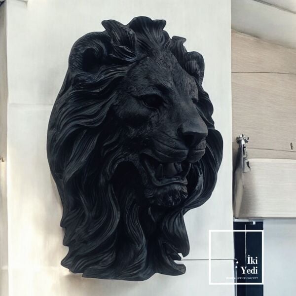 Maxwell Siyah Aslan Başı Heykel Duvar Dekoru Maskülen Biblo Ofis Hediyesi Erkek Odası Objesi