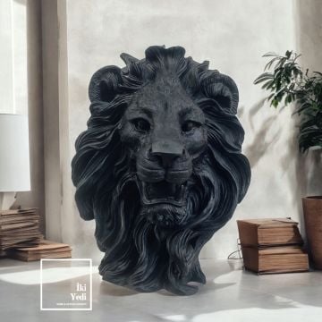 Maxwell Siyah Aslan Başı Heykel Duvar Dekoru Maskülen Biblo Ofis Hediyesi Erkek Odası Objesi