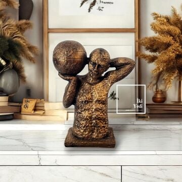 Titan Atlas Heykeli, Dünya Taşıyan Adam Figürü, Bronz Renk Dekoratif Biblo, Ofis Ev Hediyelik Obje