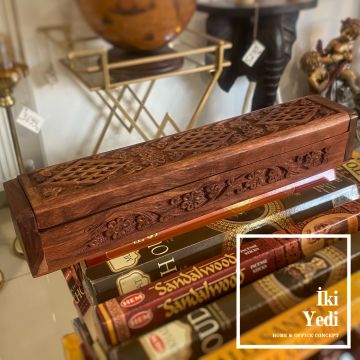 Anika 77-1 Oymalı Ahşap Tütsülük 31 cm Tütsü Kabı Çubuk ve Konik Tütsü Kutusu Otantik Dekorasyon Dekoratif Objeler Hediyelik Eşyalar