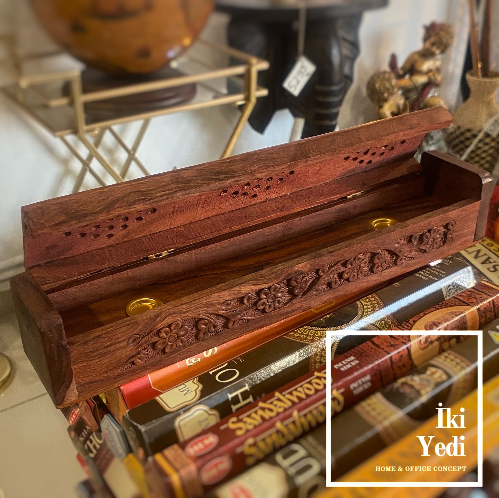 Anika 77-1 Oymalı Ahşap Tütsülük – 31 cm Tütsü Kabı, Otantik Dekoratif Obje, Hediyelik Eşya