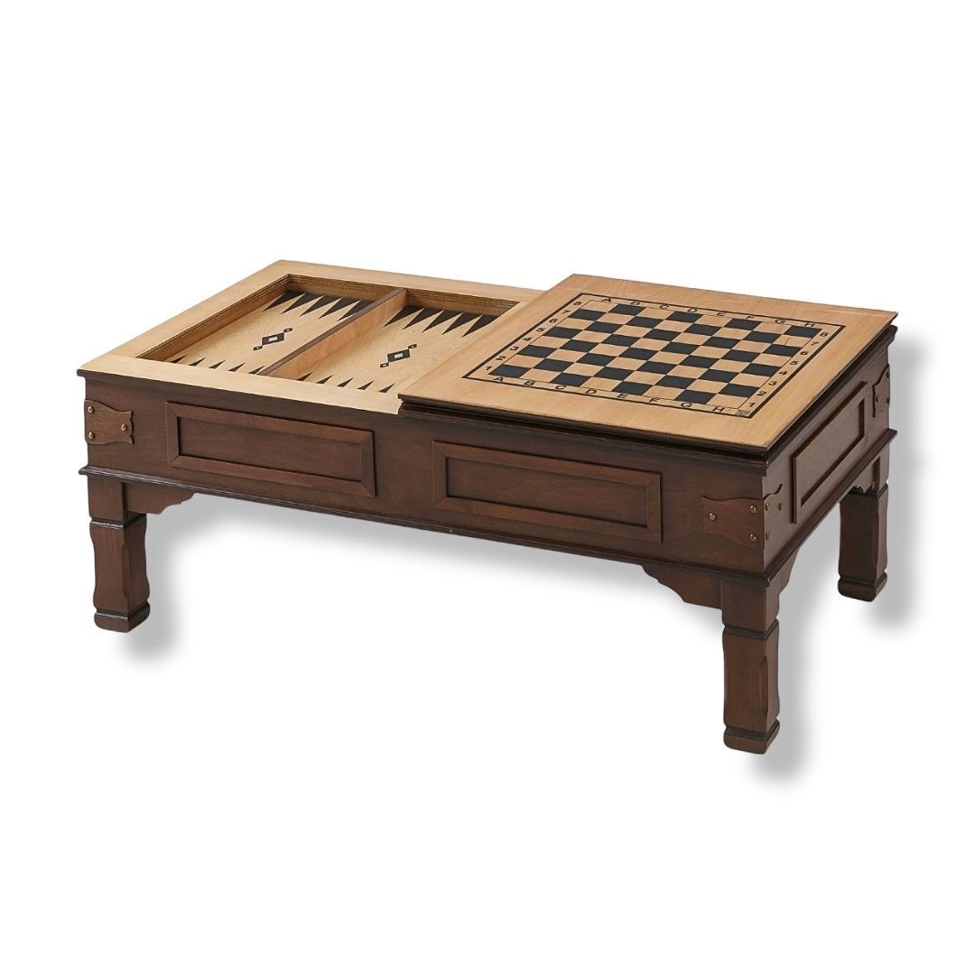 Noupart Tavla Satranç Masası Orta Sehpa Ahşap Ceviz Kaplama MDF Antika Tasarım Chess Backgammon