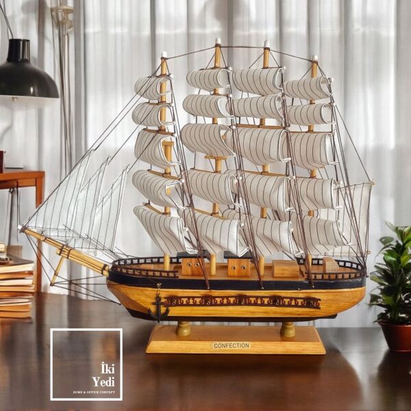 Big Robinson 50 cm Büyük Ahşap Gemi Maketi Yelkenli Obje Denizcilik Dekorasyon Ürünleri