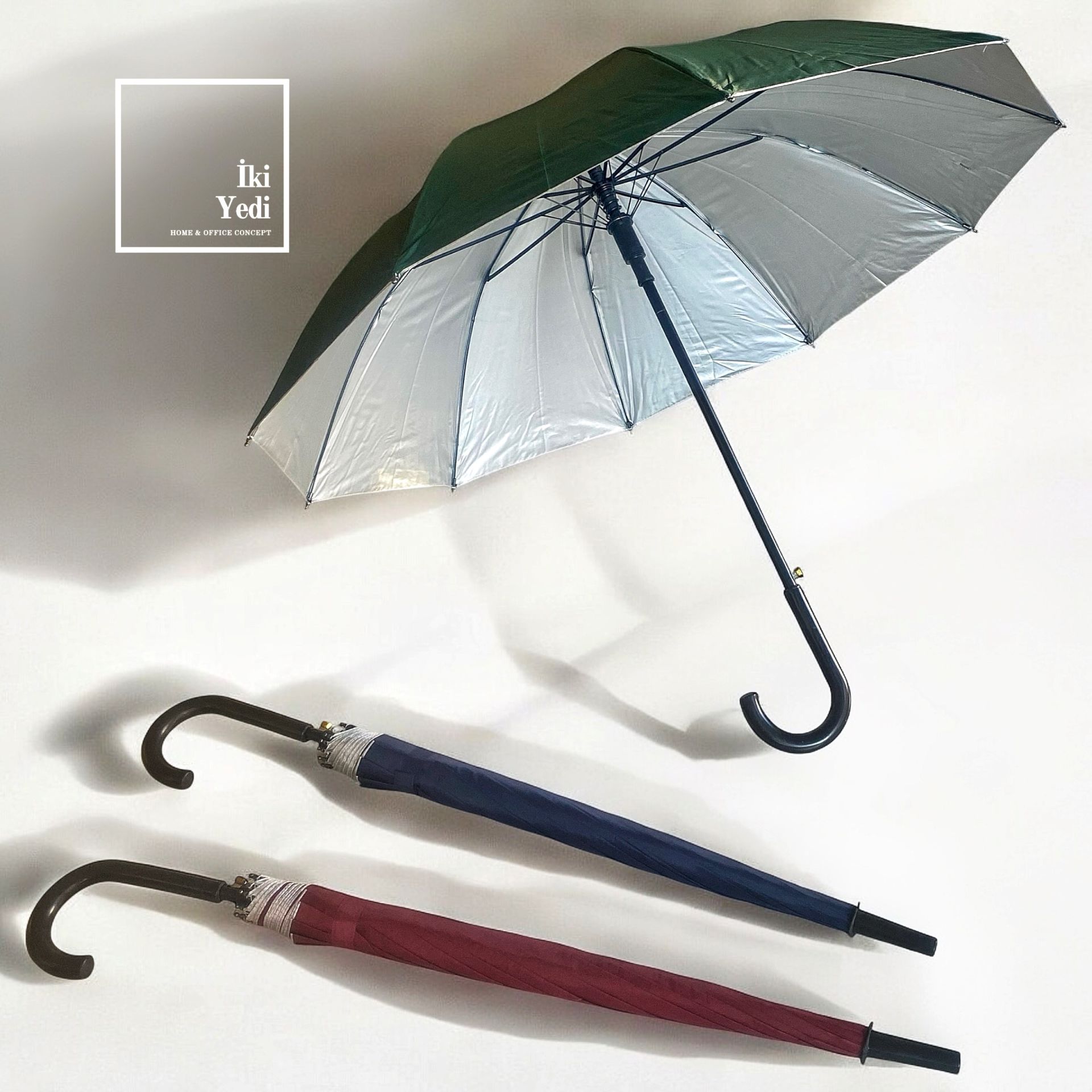Pluie 77-2 Baston Şemsiye Yeşil Bordo Lacivert Renk Seçenekleri