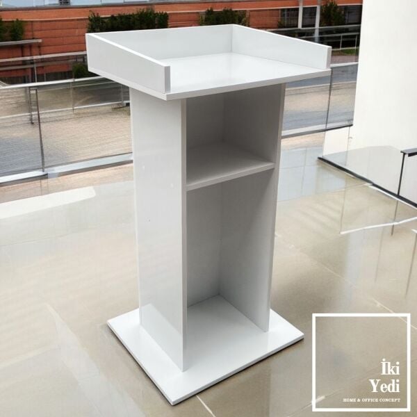 Lucca Kürsü Beyaz Renk Konuşma Kürsüsü Açılış Resepsiyon Okul Mobilyaları Ofis Büro Konferans