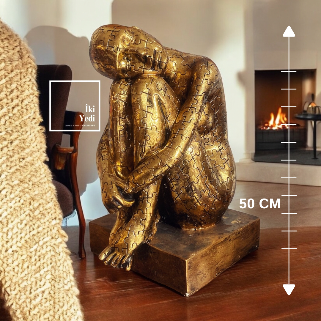 Gold 50 cm Puzzle Tasarım Kadın Heykeli Modern Minimalist Dekoratif Objeler Hediyelik Eşya Ev Ofis