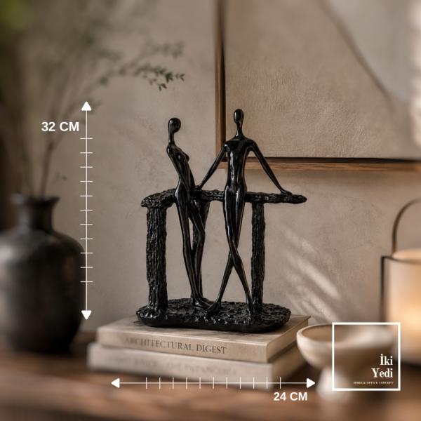 Yan Yana Huzurlu Bir Mola Modern Minimalist Siyah Çift Heykeli Dekoratif Biblo Obje Sevgili Hediye