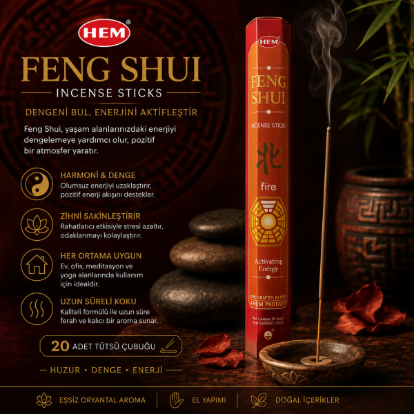 HEM Feng Shui Tütsü Çubuk Tütsü 20 Adet Enerji Dengeleyici Aromatik Tütsü Aromatik Koku Meditasyon